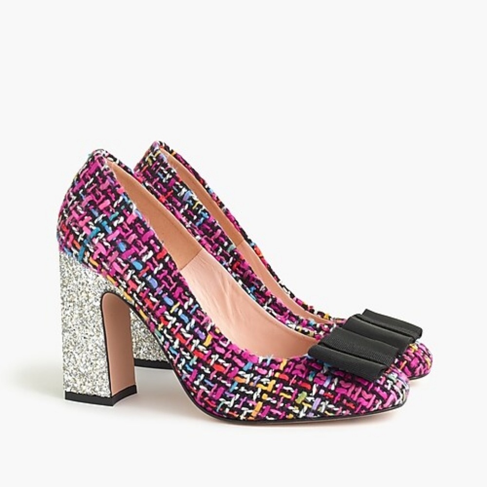 J C tweed pumps with glitter heel